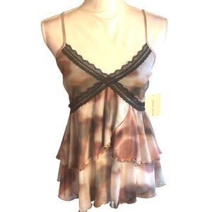 Y2k Semi Sheer Mesh Lace Trim Babydoll Cami Top XL Ethereal Coquette Whimsigoth